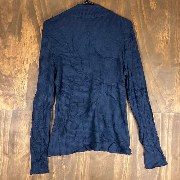 J Crew Womens Sweater Blue Ribbed Mock Neck Button Shoulder Stretch Large - Picture 10 of 12